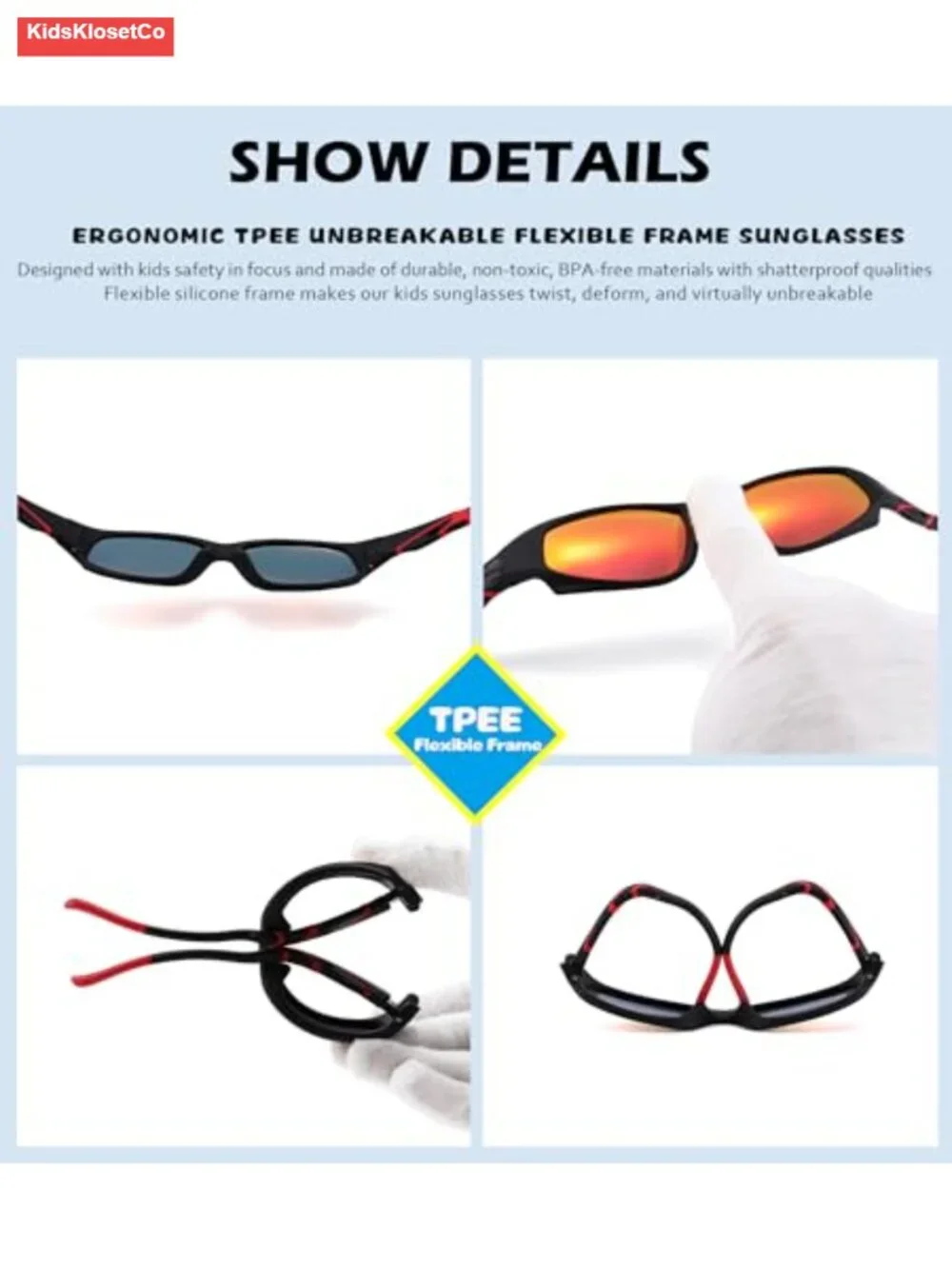 Flexible TPEE Frame Kids Polarized Sunglasses for Sports
